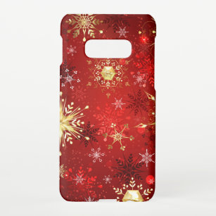 Christmas Golden Snowflakes on Red Background Samsung Galaxy S10E Case