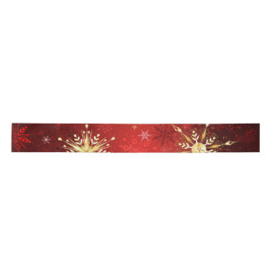 Christmas Golden Snowflakes on Red Background Satin Ribbon