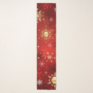 Christmas Golden Snowflakes on Red Background Scarf
