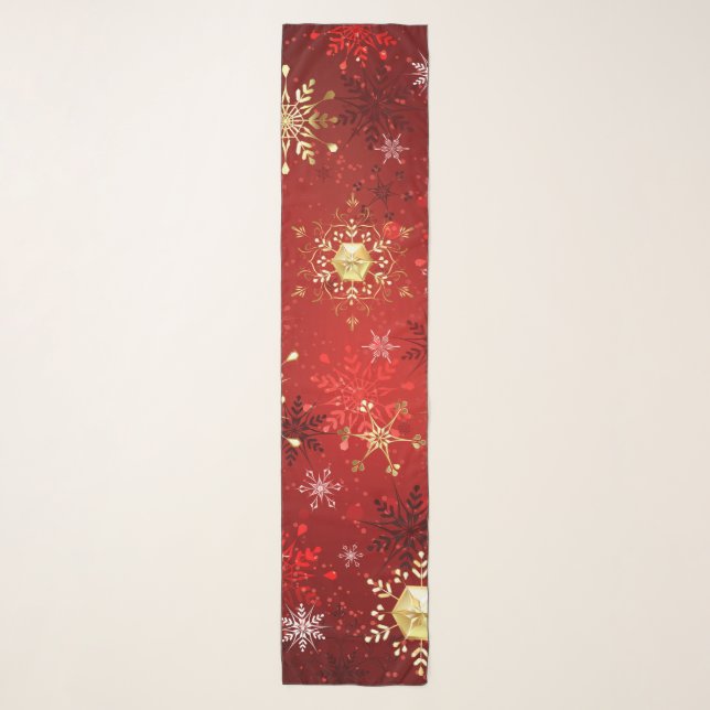Christmas Golden Snowflakes on Red Background Scarf (Front)