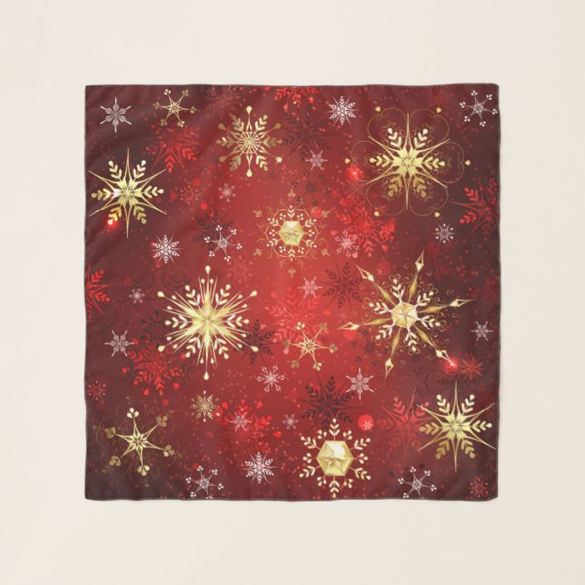 Christmas Golden Snowflakes on Red Background Scarf (Front)