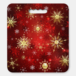 Christmas Golden Snowflakes on Red Background Seat Cushion