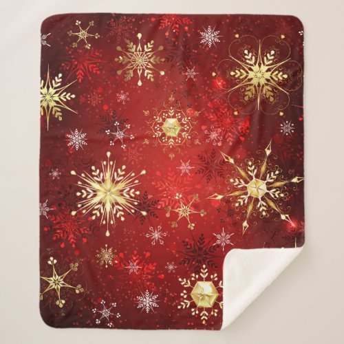Christmas Golden Snowflakes on Red Background Sherpa Blanket