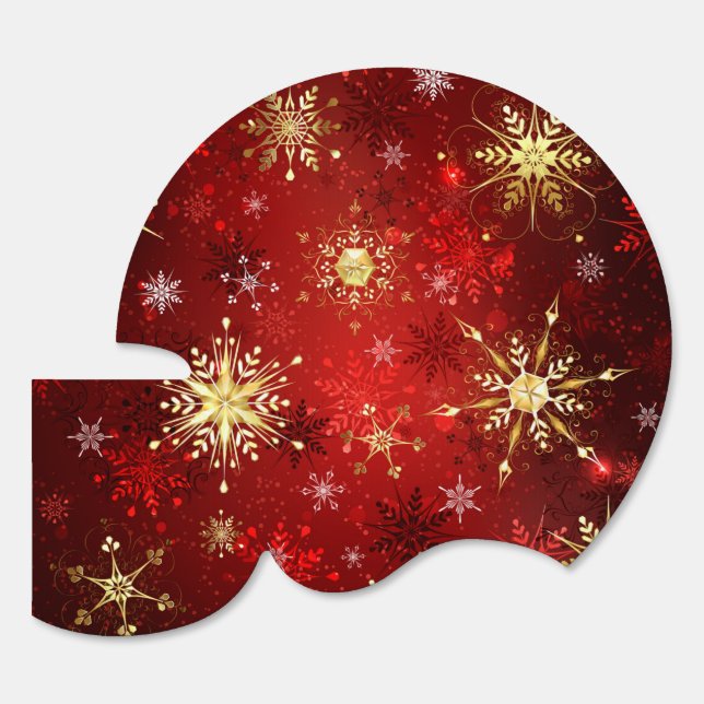 Christmas Golden Snowflakes on Red Background Sign (Front)