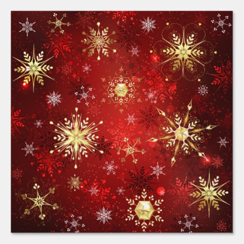 Christmas Golden Snowflakes on Red Background Sign