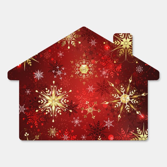 Christmas Golden Snowflakes on Red Background Sign (Front)
