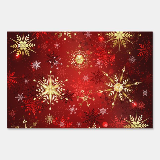 Christmas Golden Snowflakes on Red Background Sign (Front)