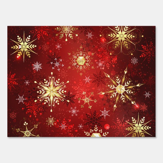 Christmas Golden Snowflakes on Red Background Sign (Front)