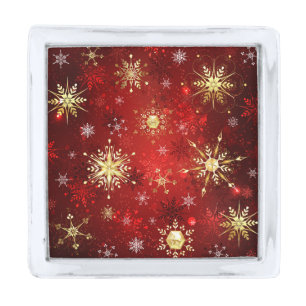 Christmas Golden Snowflakes on Red Background Silver Finish Lapel Pin