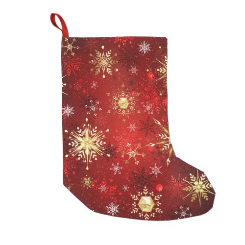 Christmas Golden Snowflakes on Red Background Small Christmas Stocking