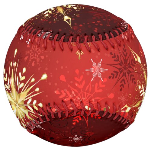 Christmas Golden Snowflakes on Red Background Softball