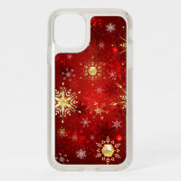 Christmas Golden Snowflakes on Red Background