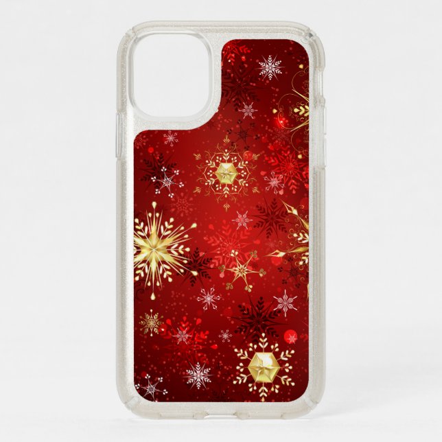 Christmas Golden Snowflakes on Red Background Speck iPhone 11 Case (Front)