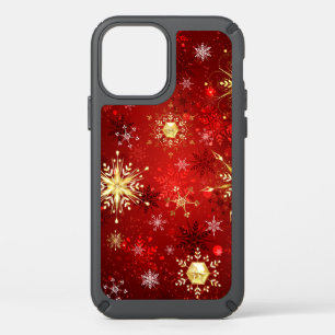 Christmas Golden Snowflakes on Red Background Speck iPhone 12 Case