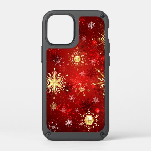 Christmas Golden Snowflakes on Red Background Speck iPhone 12 Mini Case