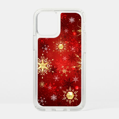 Christmas Golden Snowflakes on Red Background Speck iPhone 12 Mini Case