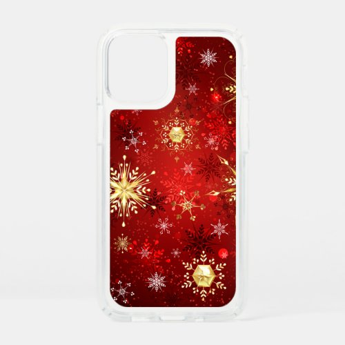 Christmas Golden Snowflakes on Red Background Speck iPhone 12 Mini Case