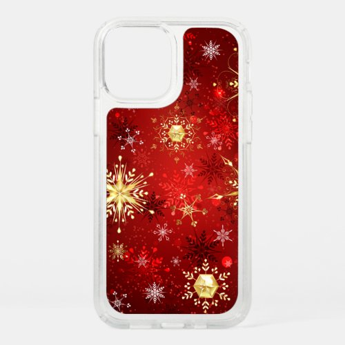 Christmas Golden Snowflakes on Red Background Speck iPhone 12 Pro Case