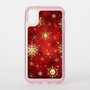 Christmas Golden Snowflakes on Red Background Speck iPhone XR Case
