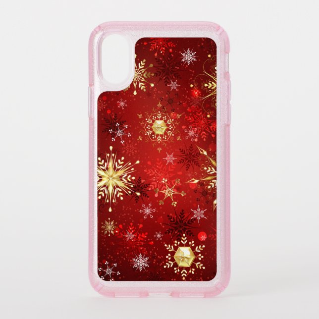Christmas Golden Snowflakes on Red Background Speck iPhone XS Case (Front)