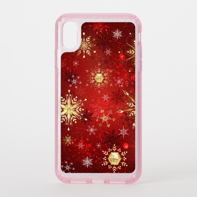 Christmas Golden Snowflakes on Red Background Speck iPhone XS Max Case (Front)