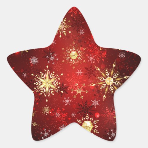 Christmas Golden Snowflakes on Red Background Star Sticker