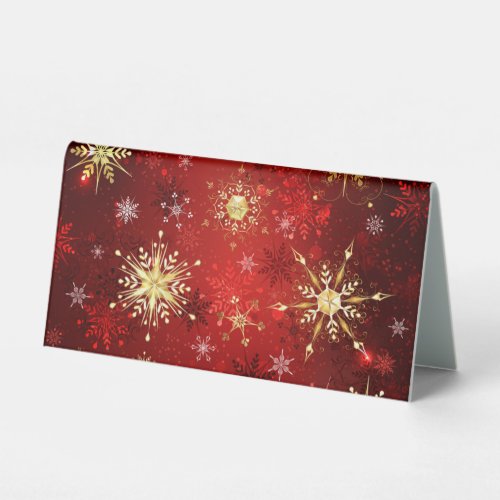 Christmas Golden Snowflakes on Red Background Table Tent Sign