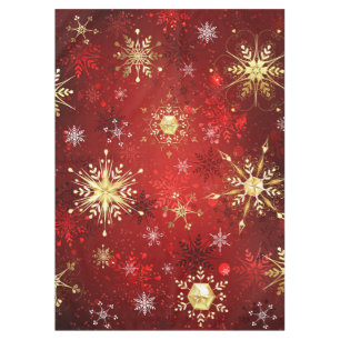 Christmas Golden Snowflakes on Red Background Tablecloth