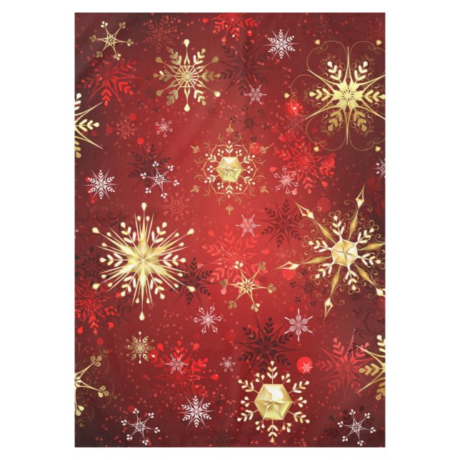Christmas Golden Snowflakes on Red Background Tablecloth (Front)