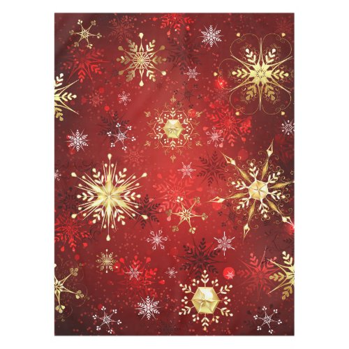 Christmas Golden Snowflakes on Red Background Tablecloth