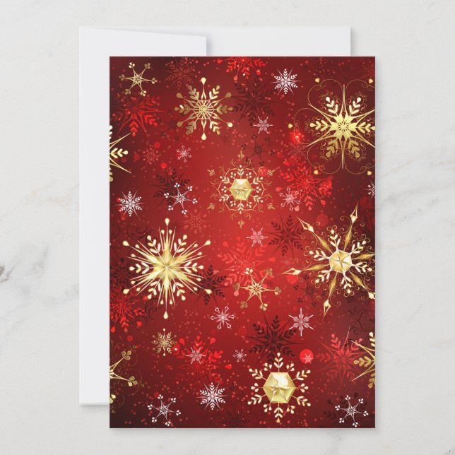 Christmas Golden Snowflakes on Red Background Thank You Card (Front)