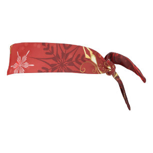 Christmas Golden Snowflakes on Red Background Tie Headband