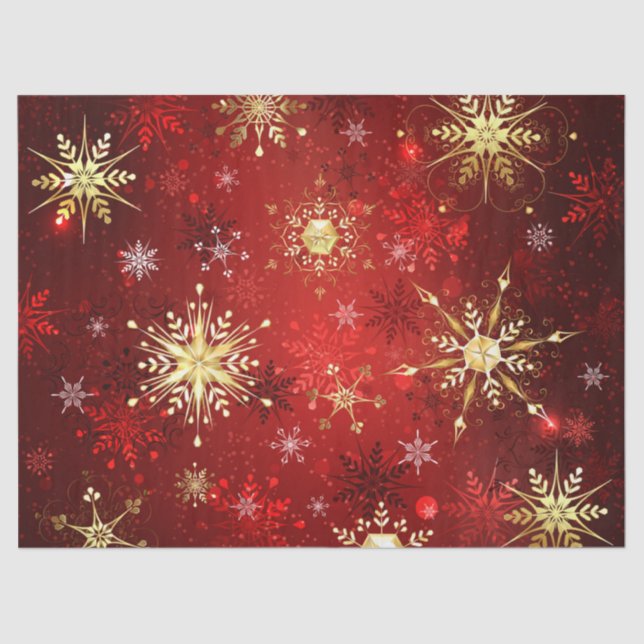 Christmas Golden Snowflakes on Red Background Tissue Paper (Front)