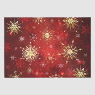 Christmas Golden Snowflakes on Red Background Tissue Paper
