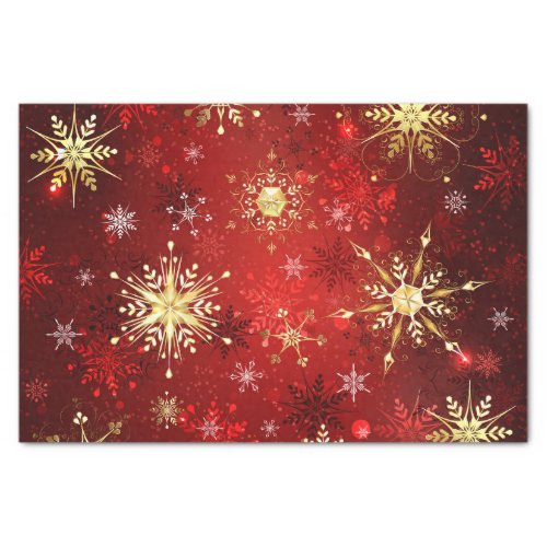Christmas Golden Snowflakes on Red Background Tissue Paper