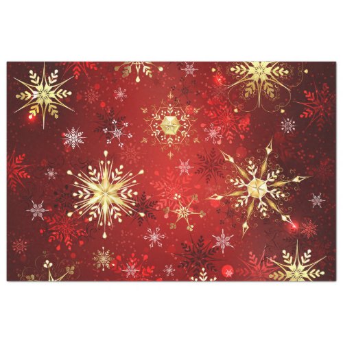 Christmas Golden Snowflakes on Red Background Tissue Paper