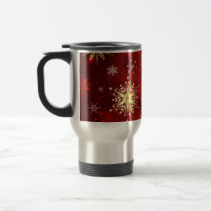 Christmas Golden Snowflakes on Red Background Travel Mug