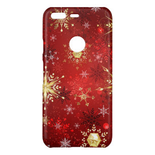 Christmas Golden Snowflakes on Red Background Uncommon Google Pixel Case