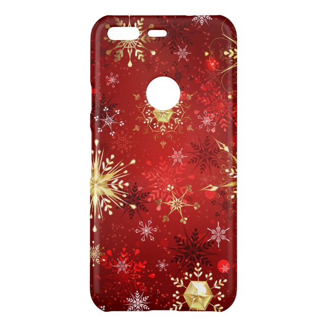 Christmas Golden Snowflakes on Red Background Uncommon Google Pixel Case (Back)