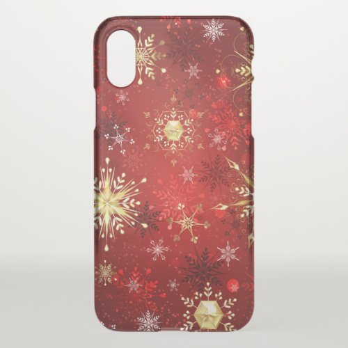 Christmas Golden Snowflakes on Red Background iPhone X Case