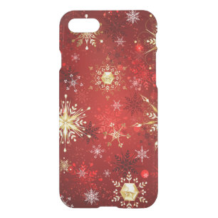 Christmas Golden Snowflakes on Red Background iPhone SE/8/7 Case