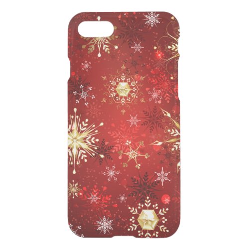 Christmas Golden Snowflakes on Red Background iPhone SE87 Case