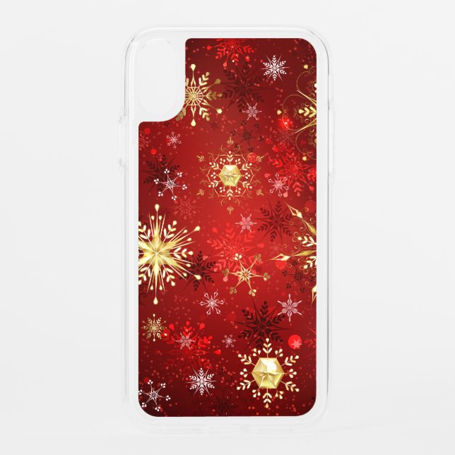 Christmas Golden Snowflakes on Red Background Uncommon iPhone Case (Back)