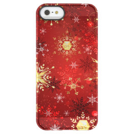 Christmas Golden Snowflakes on Red Background Permafrost iPhone SE/5/5s Case