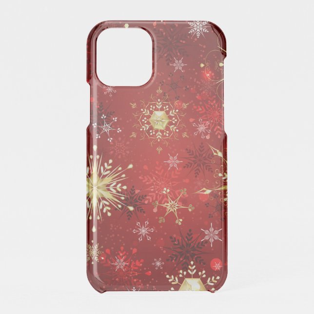 Christmas Golden Snowflakes on Red Background Uncommon iPhone Case (Back)