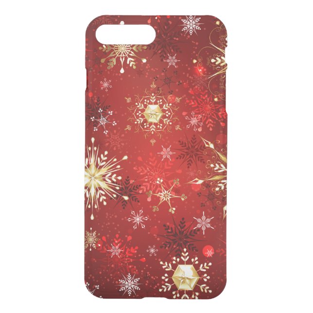 Christmas Golden Snowflakes on Red Background Uncommon iPhone Case (Back)