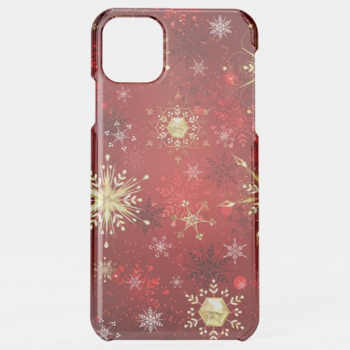 Christmas Golden Snowflakes on Red Background iPhone 11 Pro Max Case