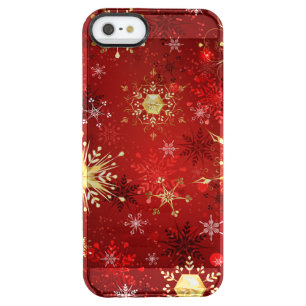 Christmas Golden Snowflakes on Red Background Clear iPhone SE/5/5s Case