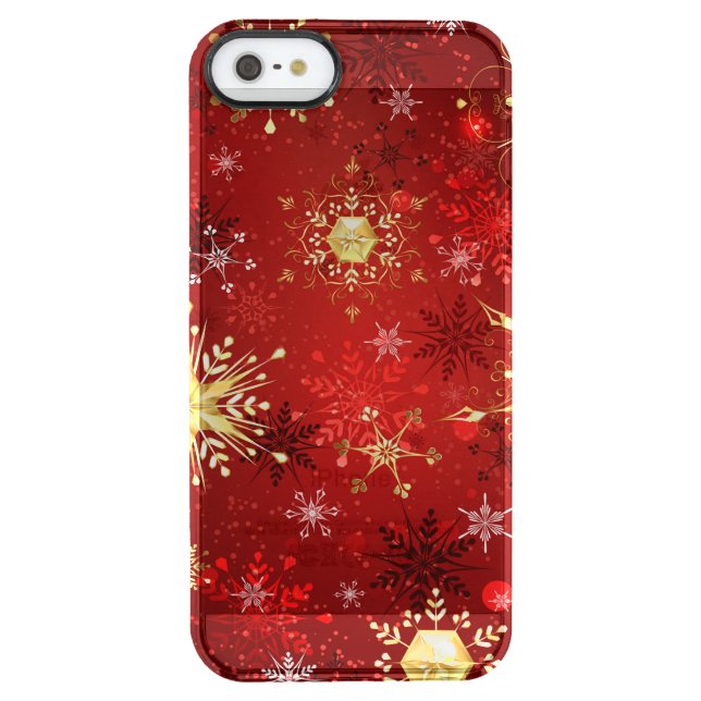 Christmas Golden Snowflakes on Red Background Uncommon iPhone Case (Back)