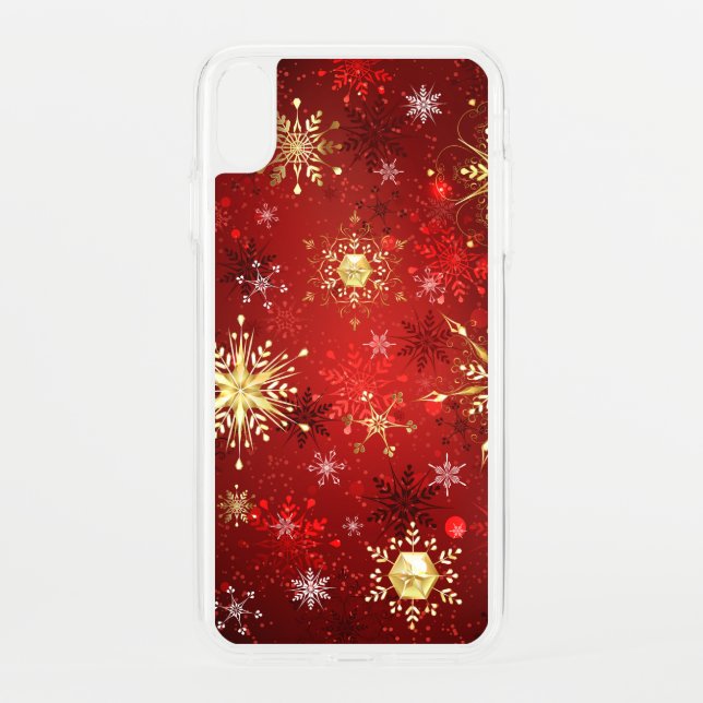 Christmas Golden Snowflakes on Red Background Uncommon iPhone Case (Back)